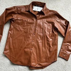 NWT Zara Faux Leather Button Down Shirt